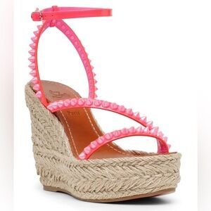 Christian Louboutin Mafaldina Zeppa 120 Fluo Pink Spiked Espadrille Sz 41 NIB